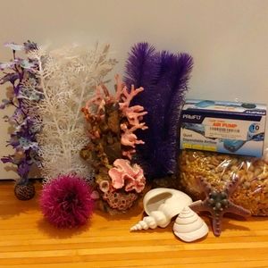 Aquarium BiOrb pink ocean decor set with bubbler